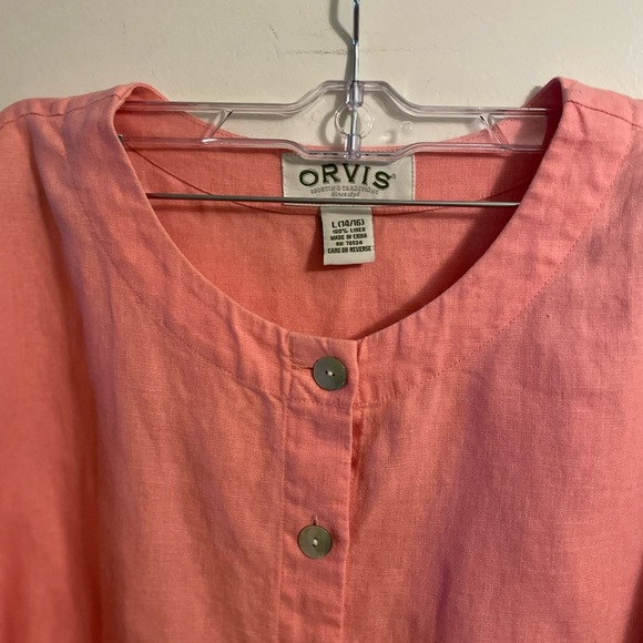 Orvis 100% Linen Button Front Pink Top Size Large - Picture 4 of 8
